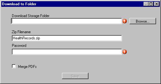 You will also notice a download window indicating that the forms are being downloaded from the server, ready to be saved to disk. Figure 25: Saving a patient's forms 3. Click the Browser button.