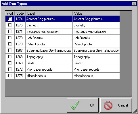 Figure 49: The Add Doc Types window is displayed. 2.