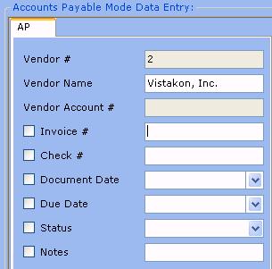 Figure 52: Vendor information inserted and invoice number entered Note: Press the CTRL key to fade out the Select Vendor window.