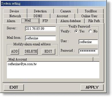 Modify alarm email address.