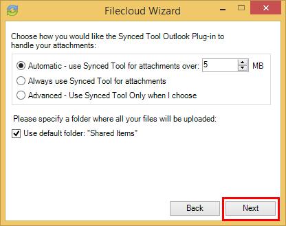 Click the Always use Filecloud for attachments radio button to automatically use Filecloud for all attachments; c.