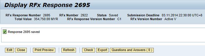 Bagi meneruskan proses Create Response setiap kali login ke SUS Portal, petender hendaklah klik pada Response Number