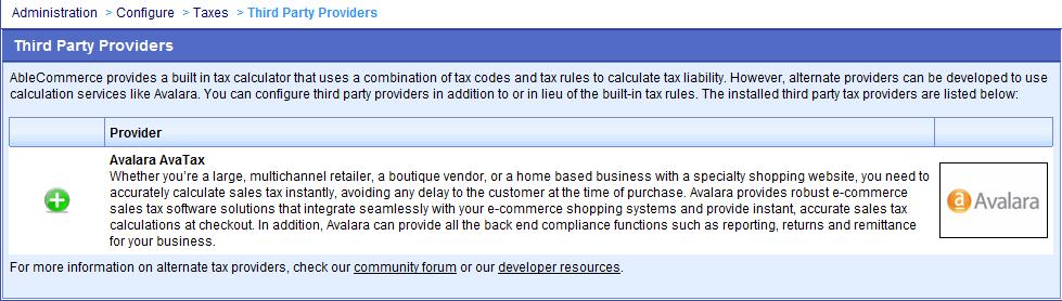 From the menu bar, choose Configure -> Taxes -> Third Party Providers.
