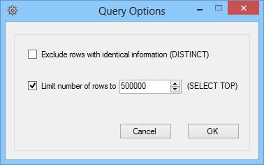 16 Query Settings - Query Options In the Query Options, you can set limits on the number of rows that the query should generate.