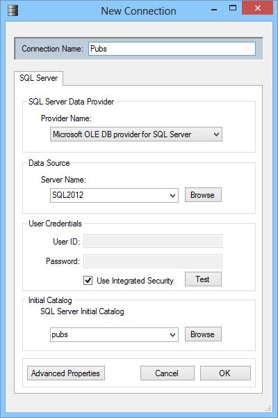 User Credentials - Enter user account to SQL Server, Windows