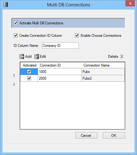 35 Multi DB Connections Multiple DB Connections makes it possible to run the same sqript against multiple databases. To use this feature, you must tick the Activate Multiple DB Connections.