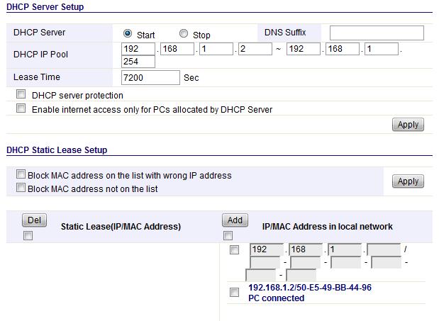 DHCP Server: you can choose to start or stop DHCP. DHCP IP Pool: it is the IP range that the DHCP server will assign to every PC connected with the router.