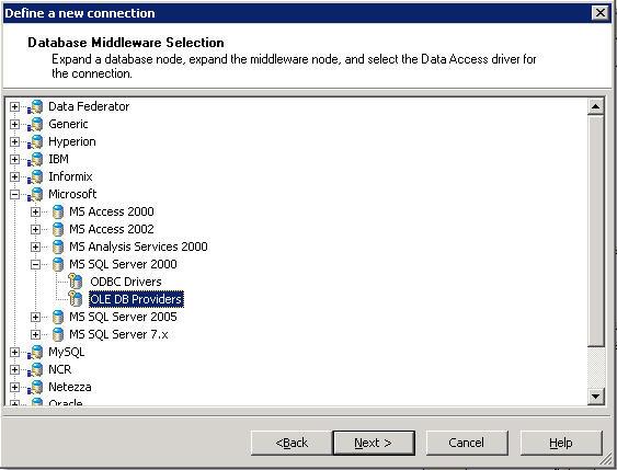 13. Browse to Microsoft > MS SQL Server 2000 > OLE DB Providers 14.