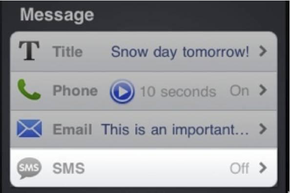 Adding an SMS Message Writing an SMS script for mass delivery is similar to creating an email with the exception of the 130-character count.