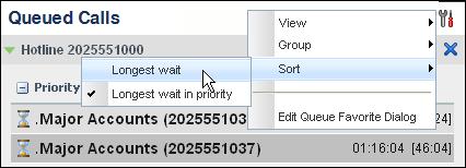 Figure 98 Queued Calls Options Sort Note: The ordering does not work