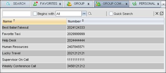 The contact s name and phone number (as configured on Clearspan) are displayed for each contact.