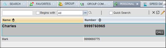 Figure 26 Contacts Pane Personal Tab The information displayed for each contact includes the contact s name and number, as you configured them.