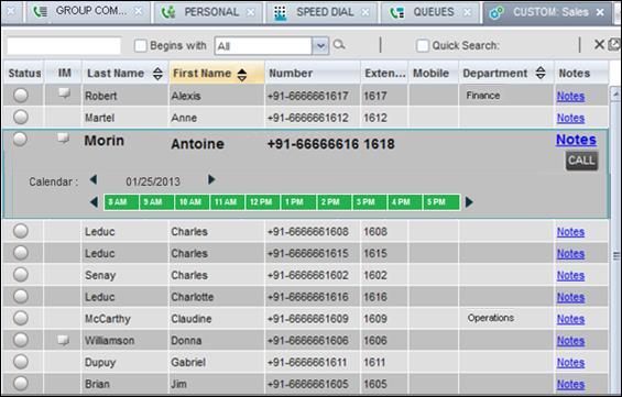 CUSTOM DIRECTORIES TABS If your administrator has configured custom contact directories for your group, you can access them from Receptionist.