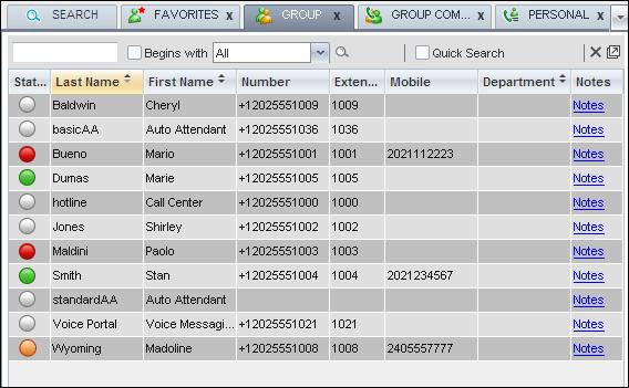 Figure 73 Sort Directory The contacts in the selected directory are reordered based on the selected column. The sort order is saved on sign-out and preserved between sessions.