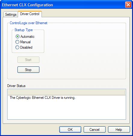 Automatic When this option is selected, the Ethernet CLX Driver will start when Windows boots.