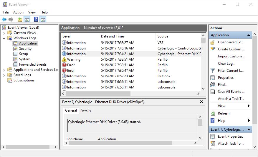 Alternatively, click the Event Viewer button on the Diagnostics tab of the DHX Driver Configuration Editor. 2.
