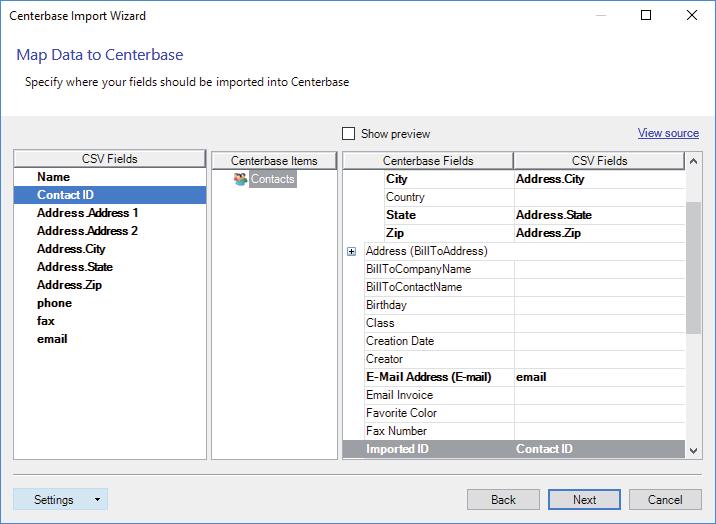 Import Drag Contact ID to the contact Imported ID field. Saving your Settings Even if you only intend to map and run this import one time, it is always a good idea to save your Settings.