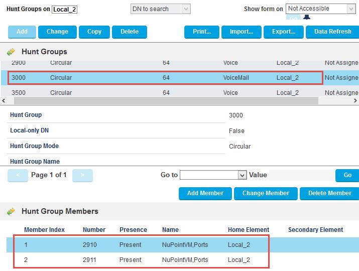 Figure 52: Voicemail Hunt Group Configuration HCI Reroute Hunt Group Program the HCIReroute Hunt Group and set it to always route to the NuPoint Voicemail Hunt Group.