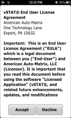 Figure 2 - vstat Splash Screen ACKNOWLEDGING THE END USER LICENSE AGREEMENT Before you can use vstat to interact with your AspectFT-based building automation system, you must agree to the terms set