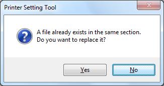 Up to eight ROM files can be added. One file per program section is accepted. In the case second file is chosen for a program section, the following confirmation message is displayed.