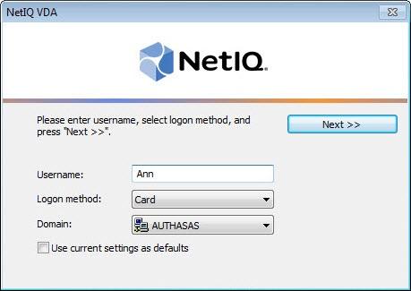 Card Authentication 1. Select Card as the Logon method in the authentication window. 2.