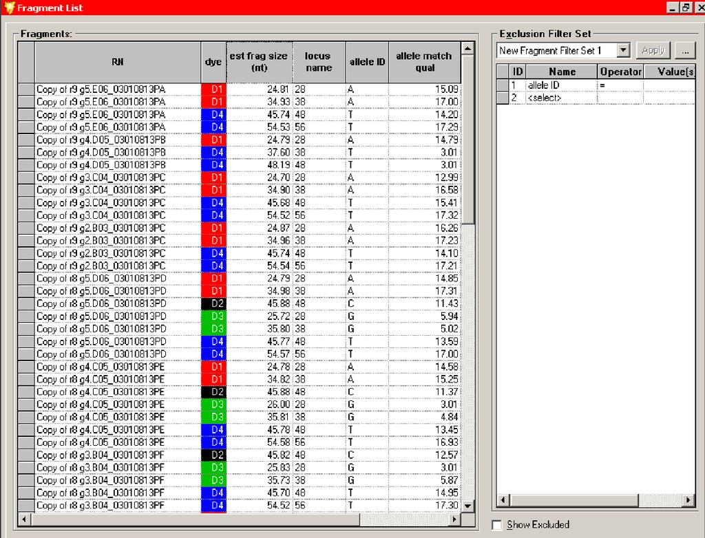 Allele List Report Use the column selector to include or exclude columns for the allele list report.