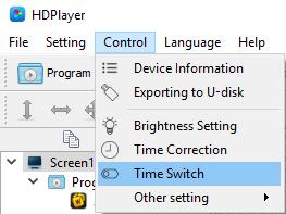 TIME SWITCH TIMER If you would like to configure the time switch on your sign or use any type of scheduling, you would need to set up your sign. 1. Click Control and choose Time Switch. 2.
