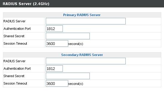 6.3.8 RADIUS Settings The RADIUS sub menu allows you to configure the range extender s RADIUS server settings, categorized into three submenus: RADIUS settings.
