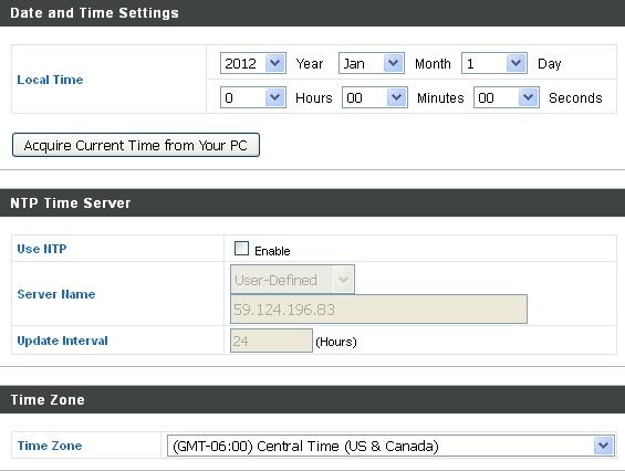 6.4.2 Date and Time You can configure the time zone settings of your range extender here. The date and time of the device can be configured manually or can be synchronized with a time server.