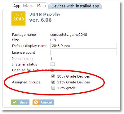 3. The Device Group column will change to show the name of the newly assigned groups and/or classes.