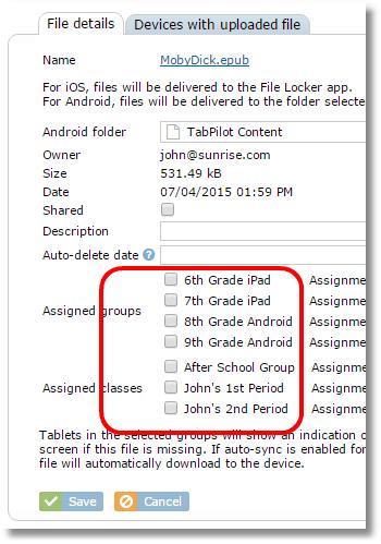 You can also unassign a single file from the file details view by unchecking the boxes next to each group or class.