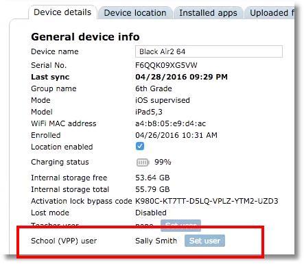 An alternate method of making the device assignment is to use the Device Details page for a device and select a user for the assignment.