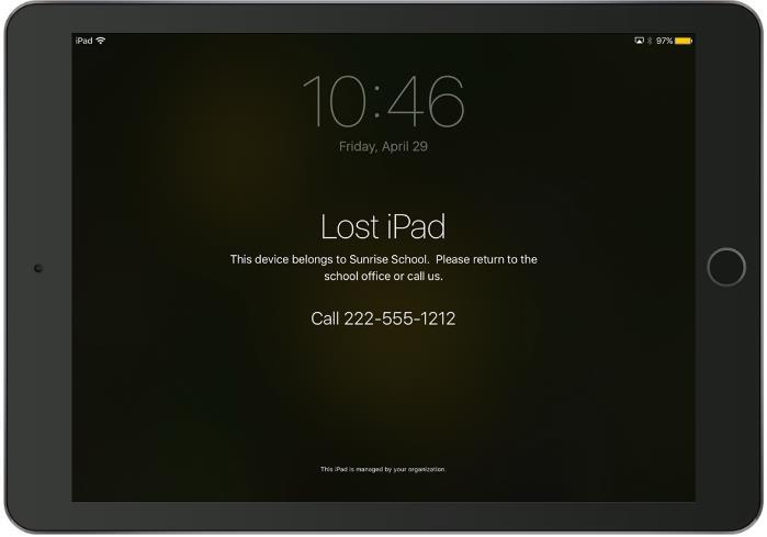 3. The ipad will lock and display your custom information.