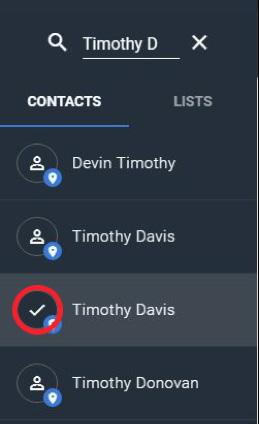 Once you click on the icon next to the contact a check mark should appear signaling that the contact has been selected.