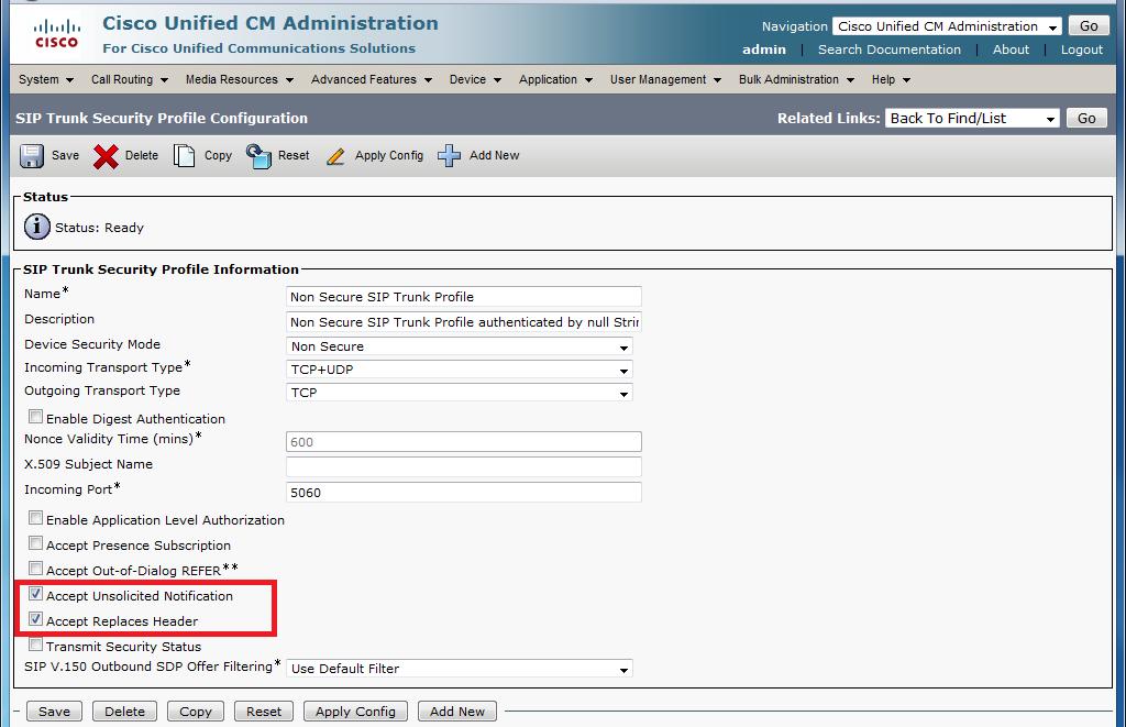 Enabling endpoints registered on VCS to call endpoints registered on Unified CM Configuring the SIP Trunk device 1. On Unified CM, go to Device > Trunk. 2. Click Add New. 3.