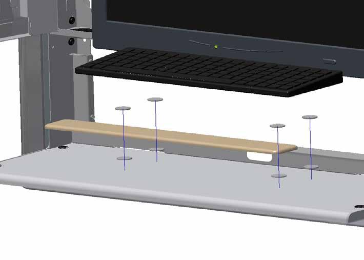 Remove the adhesive backing from the support and carefully attach it to the Keyboard Surface so that it is centered on the surface and just behind the sloped front edge of the surface.