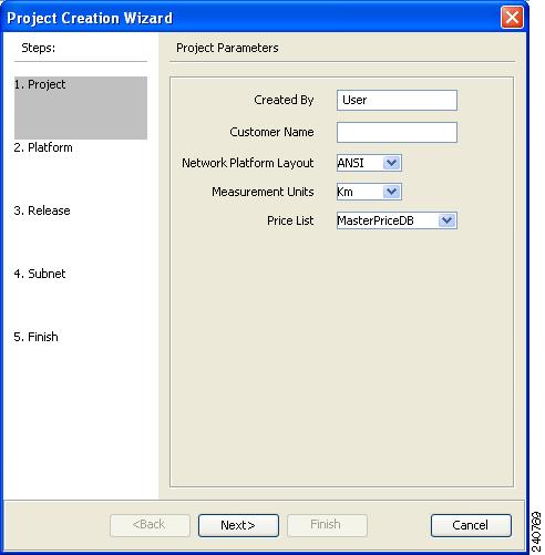 Creating a Project Chapter 2 Figure 2-1 Project Creation Wizard Step 2 Step 3 Step 4 Step 5 Step 6 In the Project Parameters area complete the following: Created By Enter a user name.