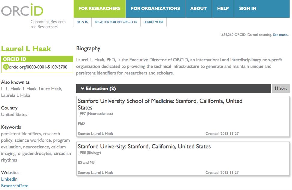 ORCID record ORCID provides a persistent digital identifier that