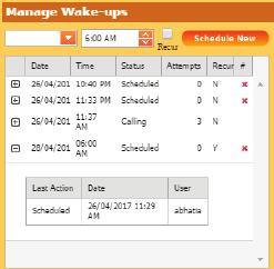 3.9.5 Test Wake-up To create a test wake-up call, click on the Test Wake-up button under the Manage Wake-ups section.