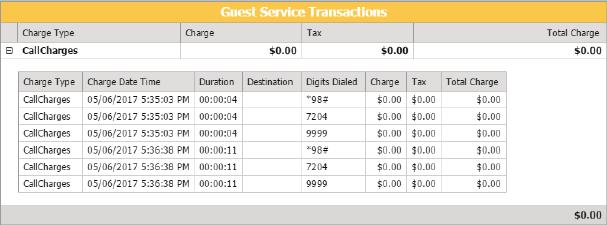 2) On the Guest Details page, click on View Charge Report in the upper right hand corner next to Transactions: The report will open with the charge summary.