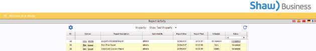 6.1.1 Property Selection To see reports for a different hotel property, select that property from the drop down list located in the center of the Report Activity screen. 6.1.2 Report Listing Fields 6.