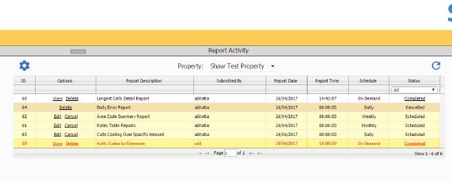6.1.2.6 Status Filter The list of reports can be filtered using the dropdown underneath the Status column heading.