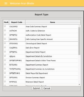 6.3.2 Report Type Select from one of the available report types by clicking on the appropriate radio button.