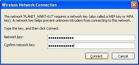 Step 4: Enter the encryption key of the Wireless Router (1) The Wireless Network