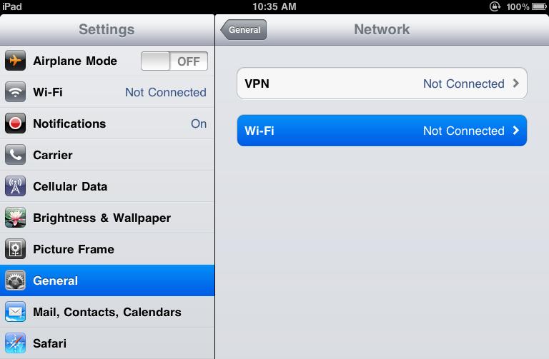 Figure 6-16 General Settings Not Connected Step 3: Tap the target wireless network (SSID) in Choose a