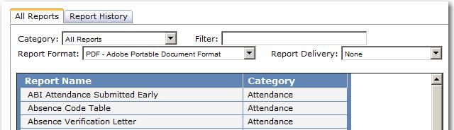 The View All Reports option works in the same manner but displays ALL available reports in the Aeries.Net database.