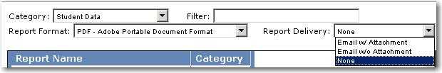 The Filter can be used to locate a specific report by entering part of a word or a complete word in the Filter field.
