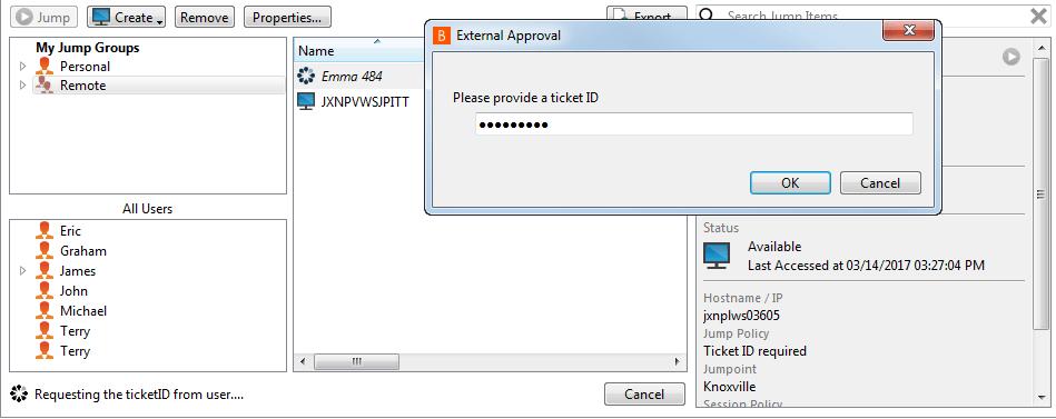 Appendix: Require a Ticket ID Workflow for Jump Item Access If your service requests use ticket IDs as part of the change management workflow, connect your ticket IDs to endpoint access in