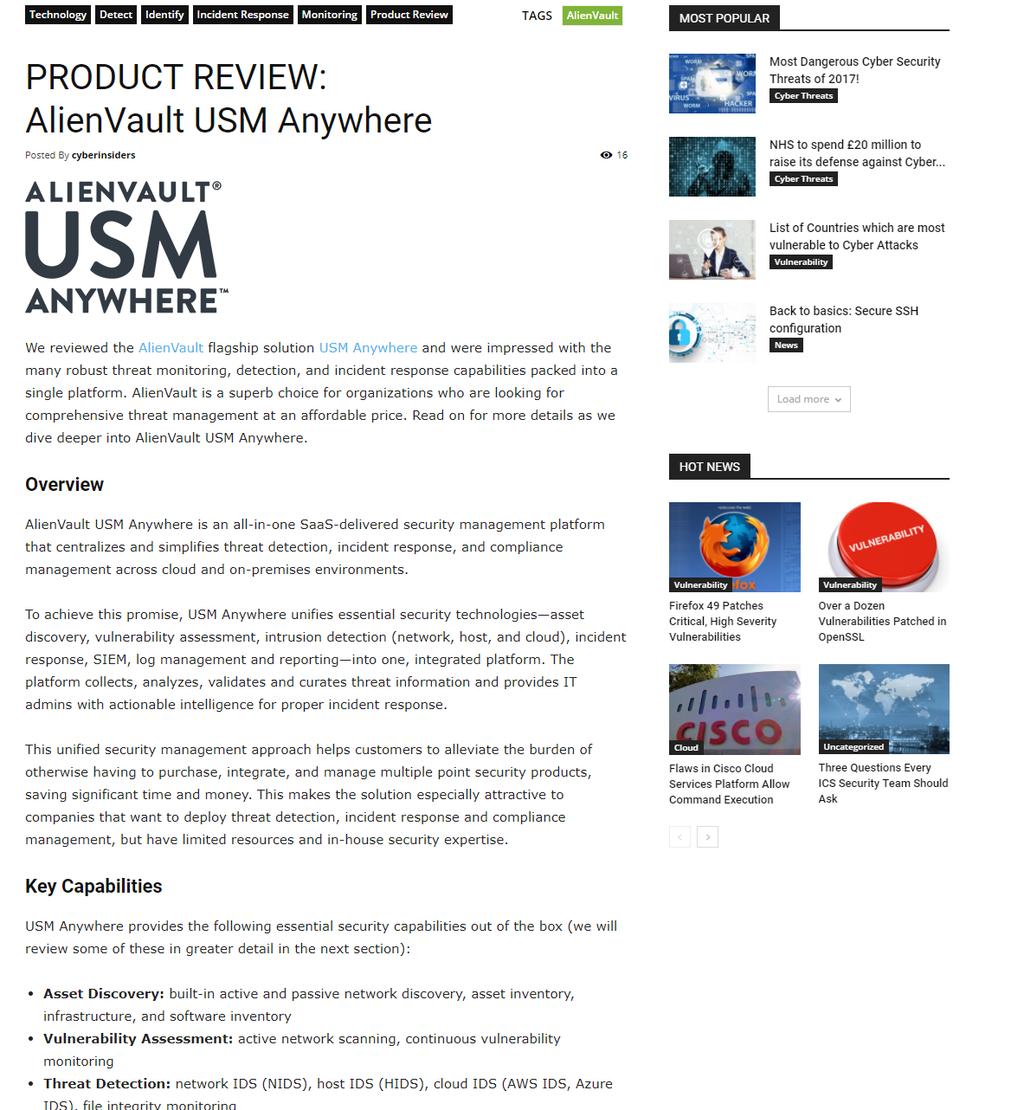 PRODUCT REVIEW Receive a review of your cybersecurity solution Submit your cybersecurity product (or service)