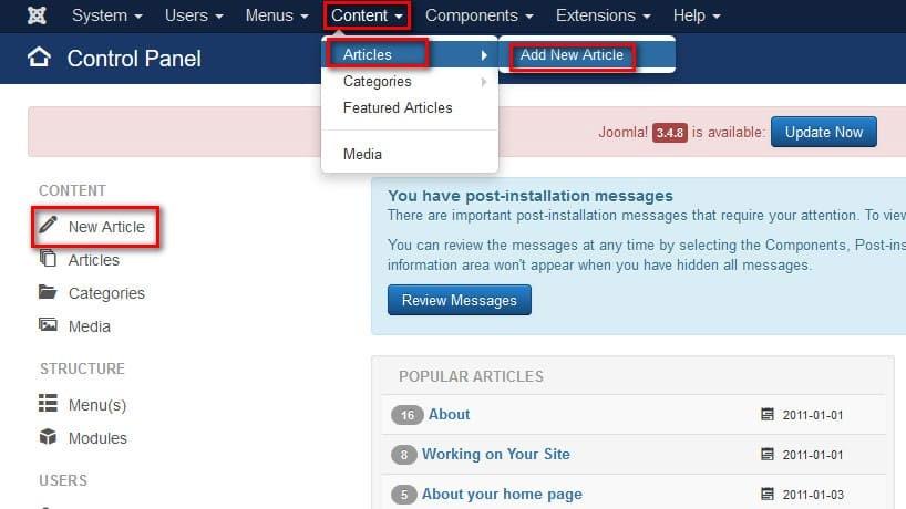 Berikut adalah cara membuat post atau artikel pada joomla. 1.